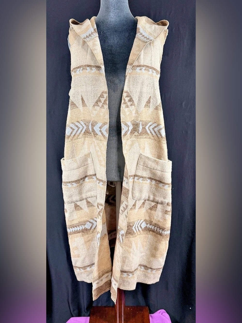 Dylan Hooded Cardigan Wool Blend Beige & Brown Southwestern Western Minimalist